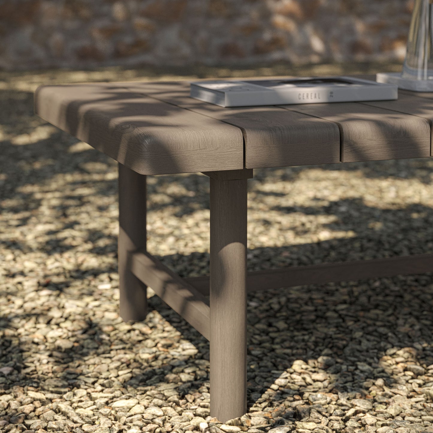 Lyric 41-Inch Outdoor Patio Teak Wood Coffee Table in Weathered Gray Teak