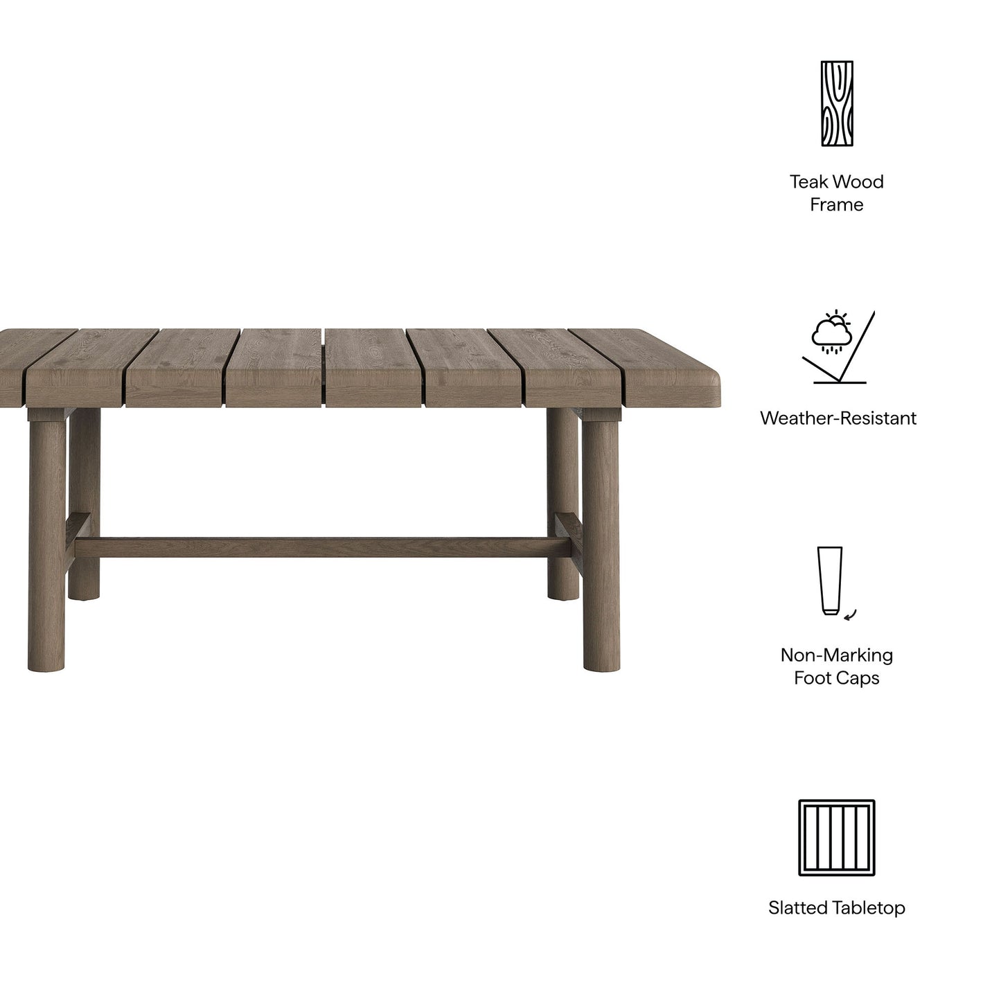 Lyric 41-Inch Outdoor Patio Teak Wood Coffee Table in Weathered Gray Teak