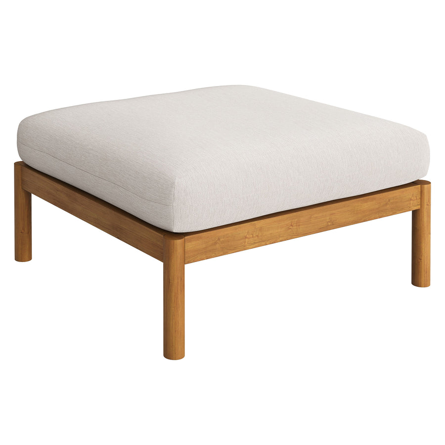 Lyric Square Outdoor Patio Teak Wood Ottoman in Natural Sail