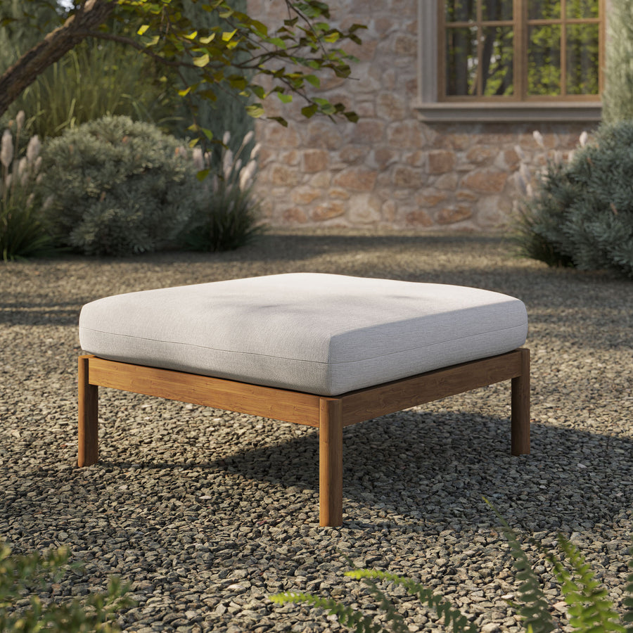 Lyric Square Outdoor Patio Teak Wood Ottoman in Natural Sail