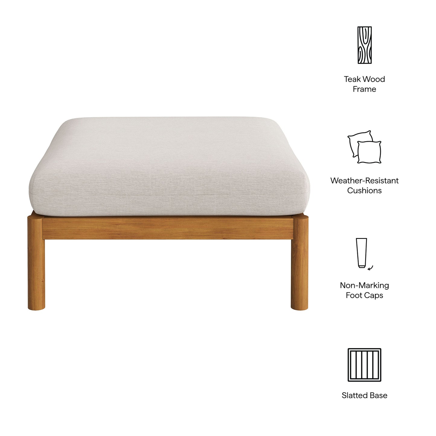 Lyric Square Outdoor Patio Teak Wood Ottoman in Natural Sail