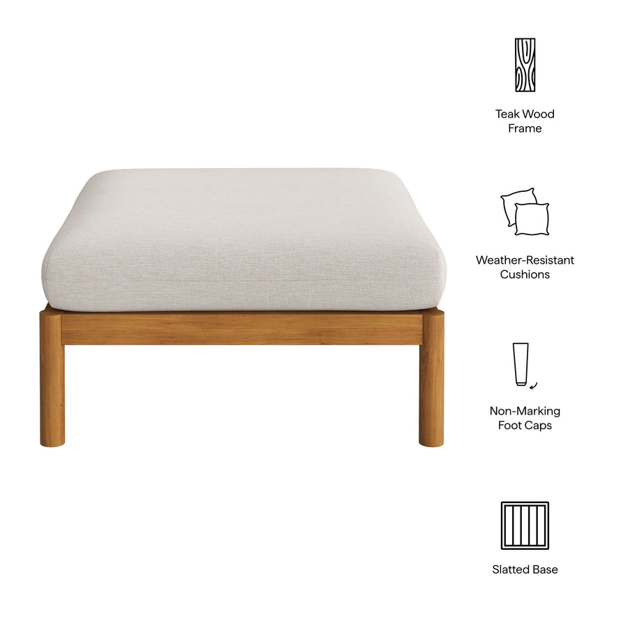 Lyric Square Outdoor Patio Teak Wood Ottoman in Natural Sail