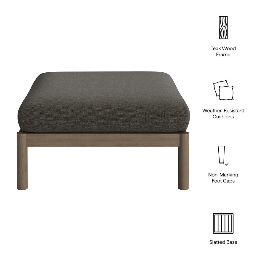 Lyric Square Outdoor Patio Teak Wood Ottoman in Weathered Gray Flint