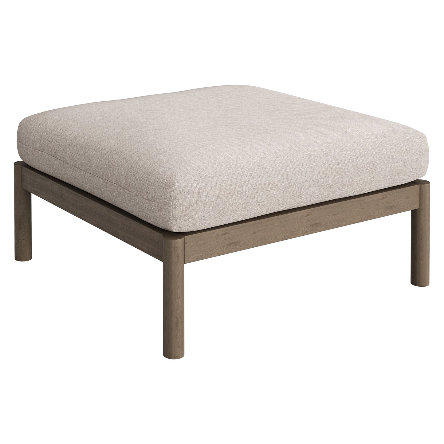 Lyric Square Outdoor Patio Teak Wood Ottoman in Weathered Gray Pebble