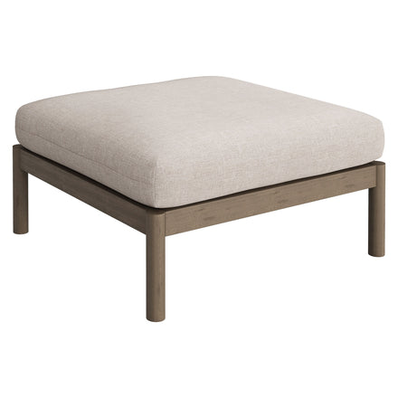 Eleni Square Outdoor Patio Teak Wood Ottoman in Weathered Gray Pebble