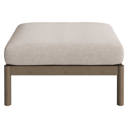 Eleni Square Outdoor Patio Teak Wood Ottoman in Weathered Gray Pebble