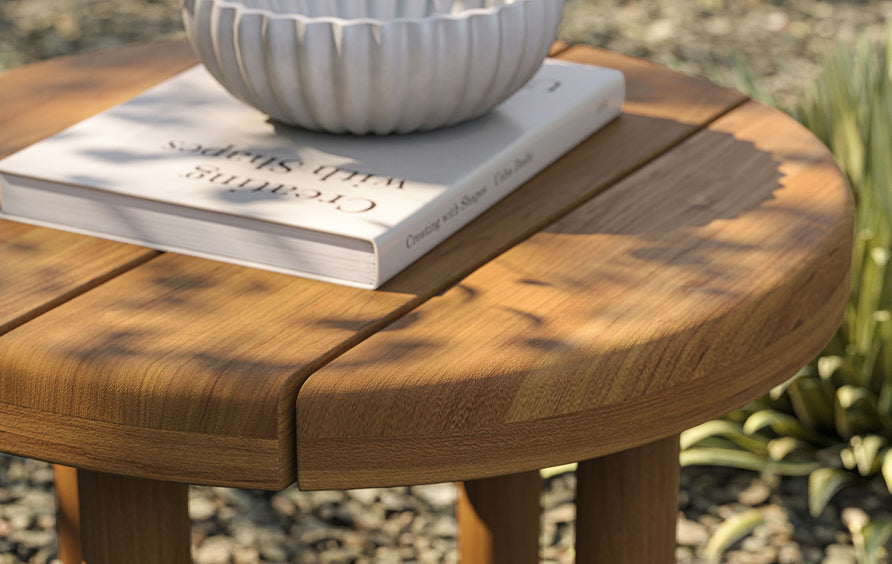 Lyric 20-Inch Round Outdoor Patio Teak Wood Side Table in Natural
