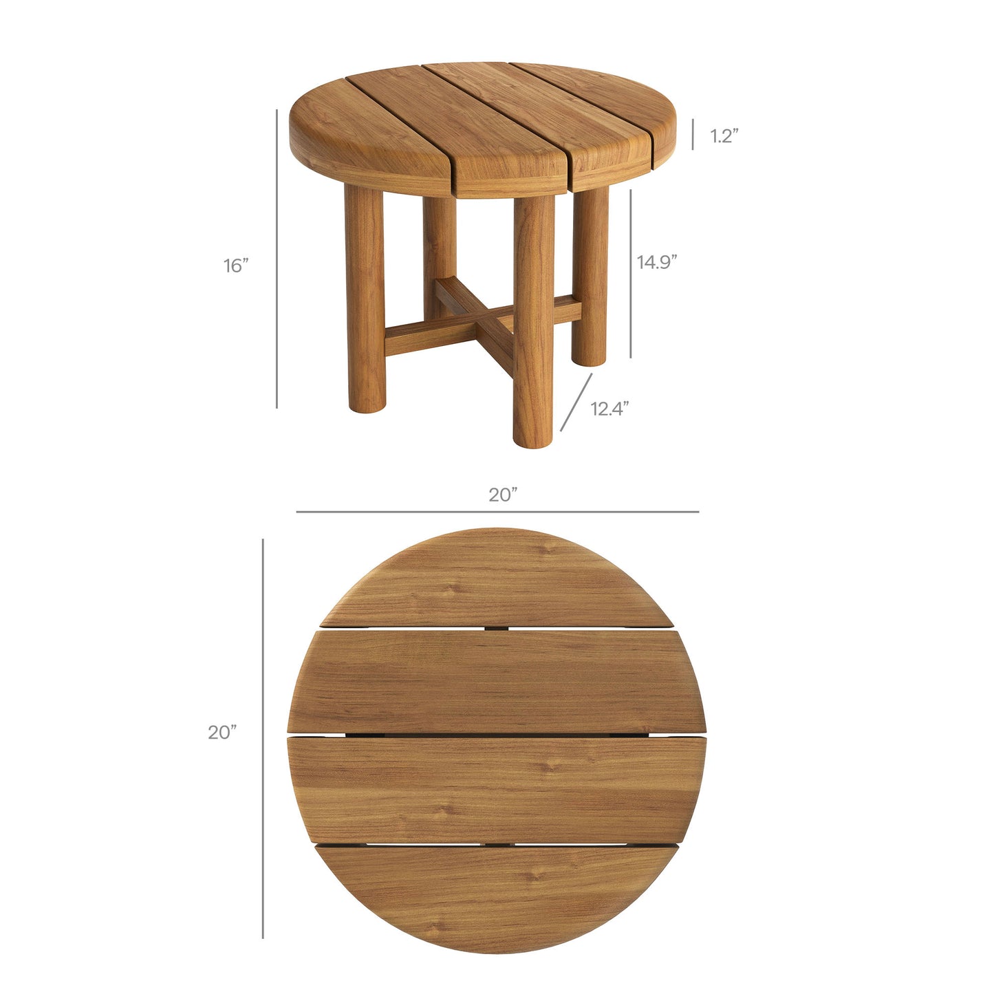 Lyric 20-Inch Round Outdoor Patio Teak Wood Side Table in Natural