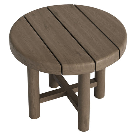 Eleni 20-Inch Round Outdoor Patio Teak Wood Side Table in Weathered Gray Teak