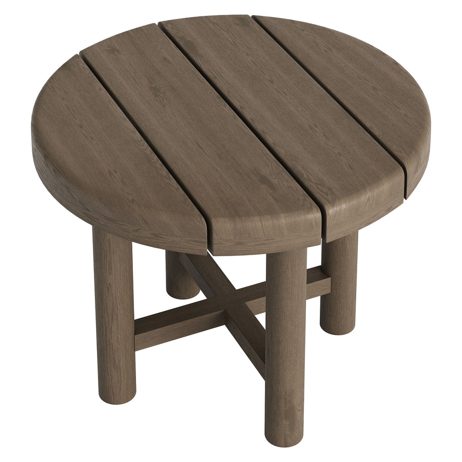 Lyric 20-Inch Round Outdoor Patio Teak Wood Side Table in Weathered Gray Teak