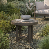 Lyric 20-Inch Round Outdoor Patio Teak Wood Side Table in Weathered Gray Teak