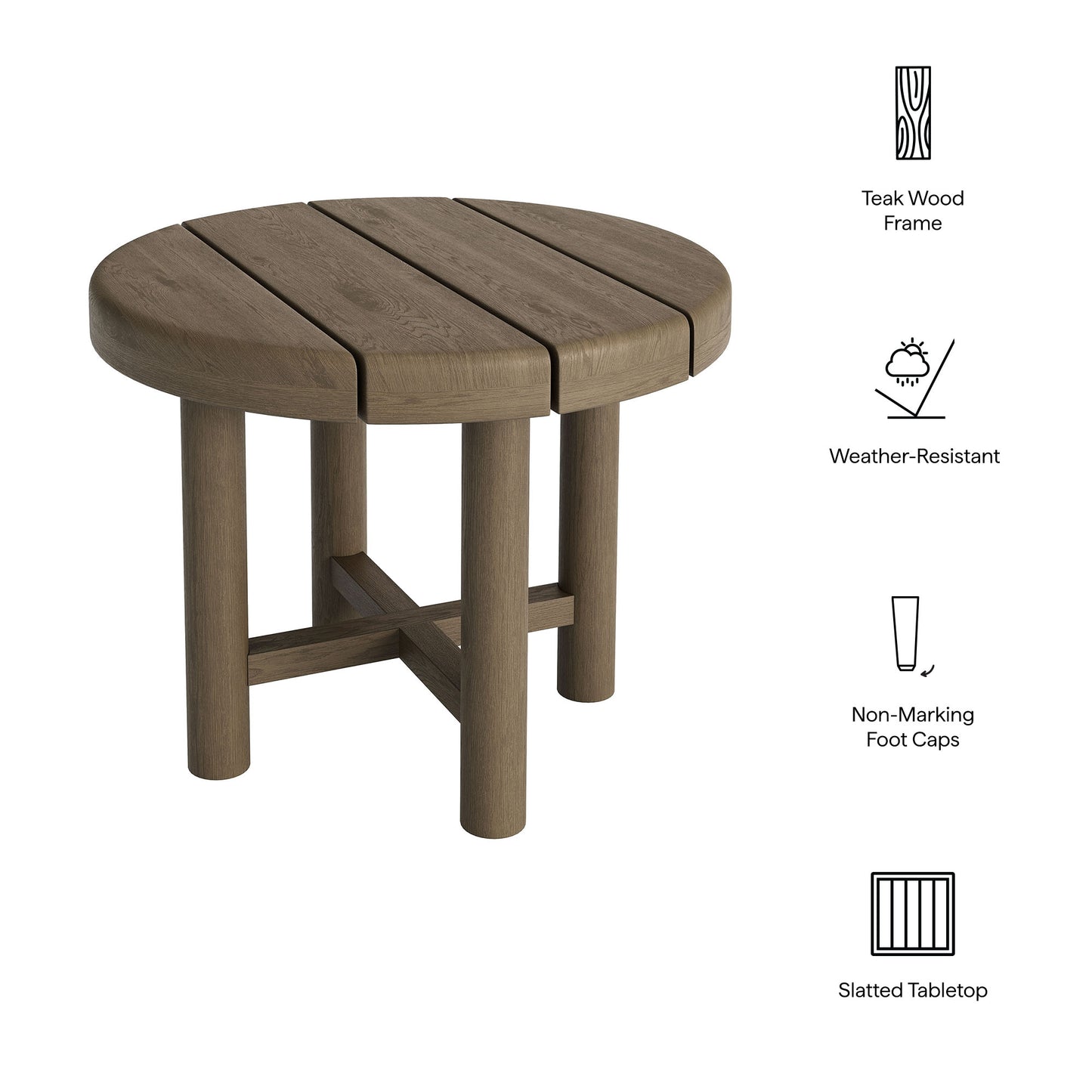 Lyric 20-Inch Round Outdoor Patio Teak Wood Side Table in Weathered Gray Teak