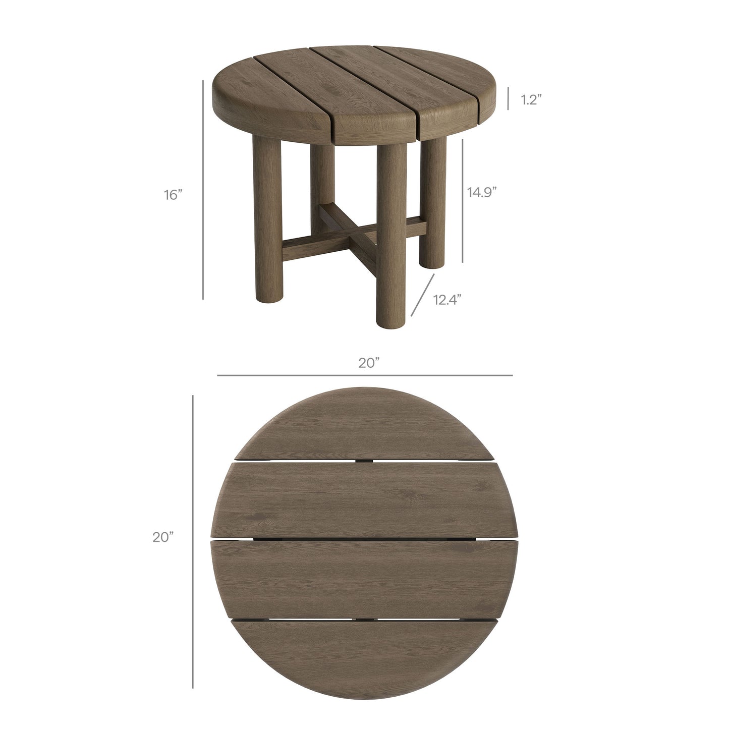 Lyric 20-Inch Round Outdoor Patio Teak Wood Side Table in Weathered Gray Teak