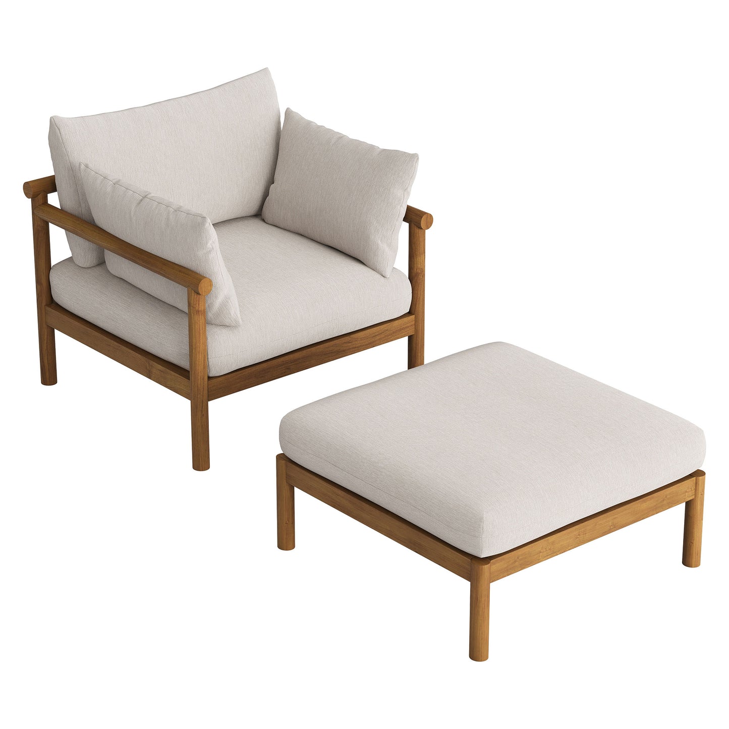 Lyric 2-Piece Outdoor Patio Teak Wood Armchair and Ottoman Set in Natural Sail