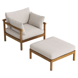 Lyric 2-Piece Outdoor Patio Teak Wood Armchair and Ottoman Set in Natural Sail
