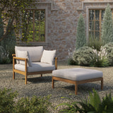 Lyric 2-Piece Outdoor Patio Teak Wood Armchair and Ottoman Set in Natural Sail