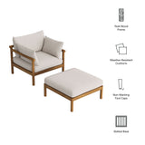Lyric 2-Piece Outdoor Patio Teak Wood Armchair and Ottoman Set in Natural Sail