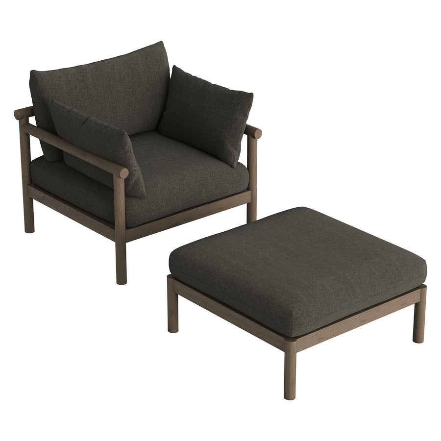 Lyric 2-Piece Outdoor Patio Teak Wood Armchair and Ottoman Set in Weathered Gray Flint