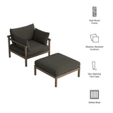 Lyric 2-Piece Outdoor Patio Teak Wood Armchair and Ottoman Set in Weathered Gray Flint