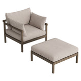 Lyric 2-Piece Outdoor Patio Teak Wood Armchair and Ottoman Set in Weathered Gray Pebble