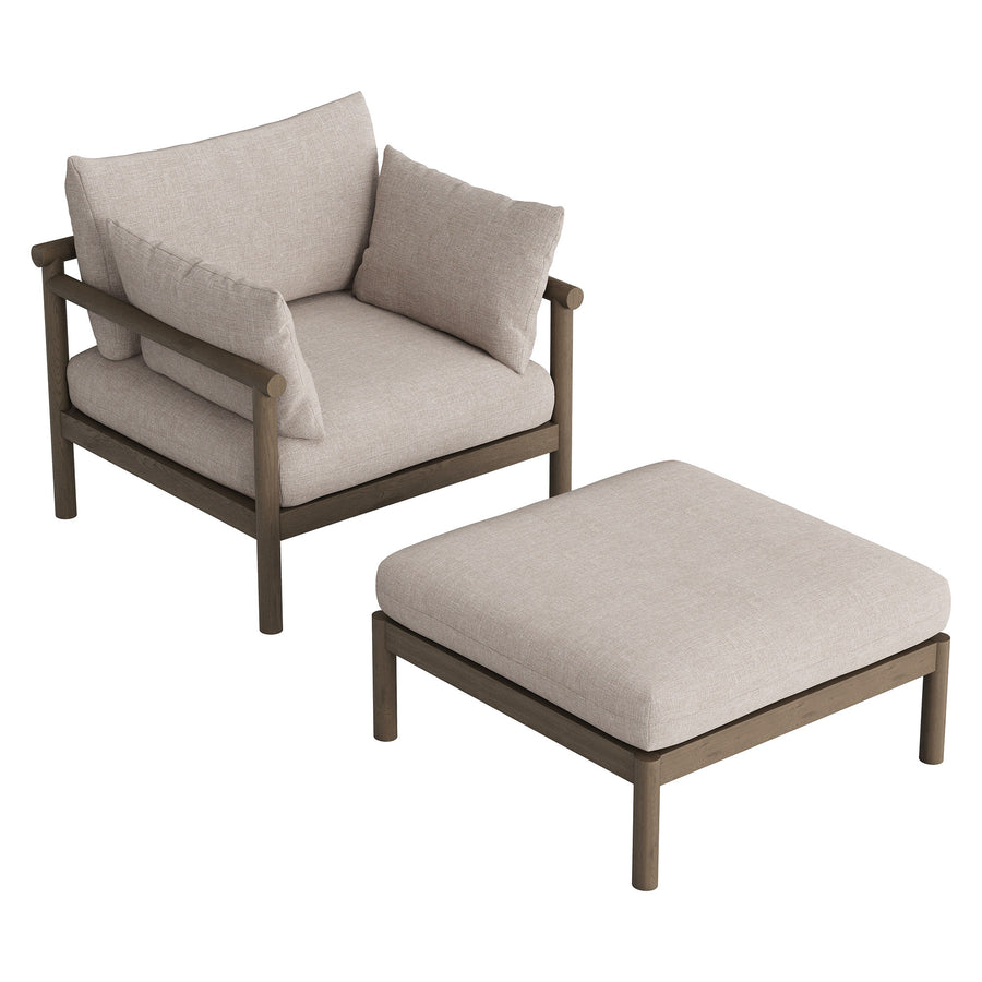 Lyric 2-Piece Outdoor Patio Teak Wood Armchair and Ottoman Set in Weathered Gray Pebble