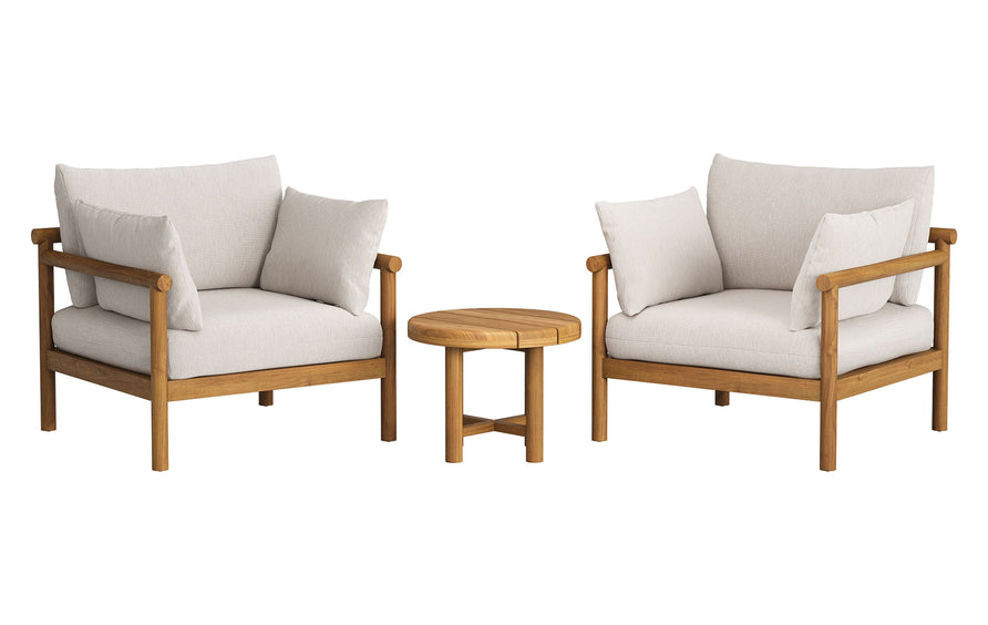 Lyric 3-Piece Outdoor Patio Teak Wood Furniture Set in Natural Sail