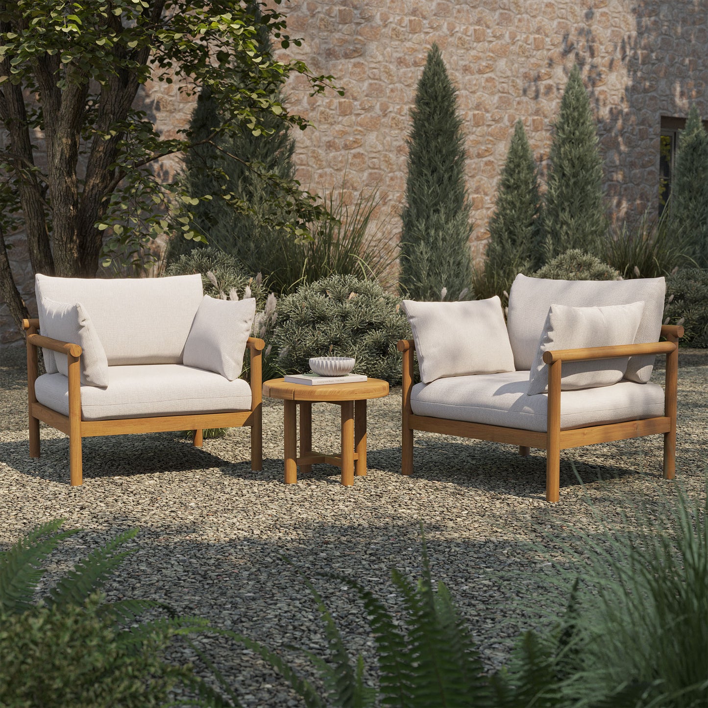 Lyric 3-Piece Outdoor Patio Teak Wood Furniture Set in Natural Sail