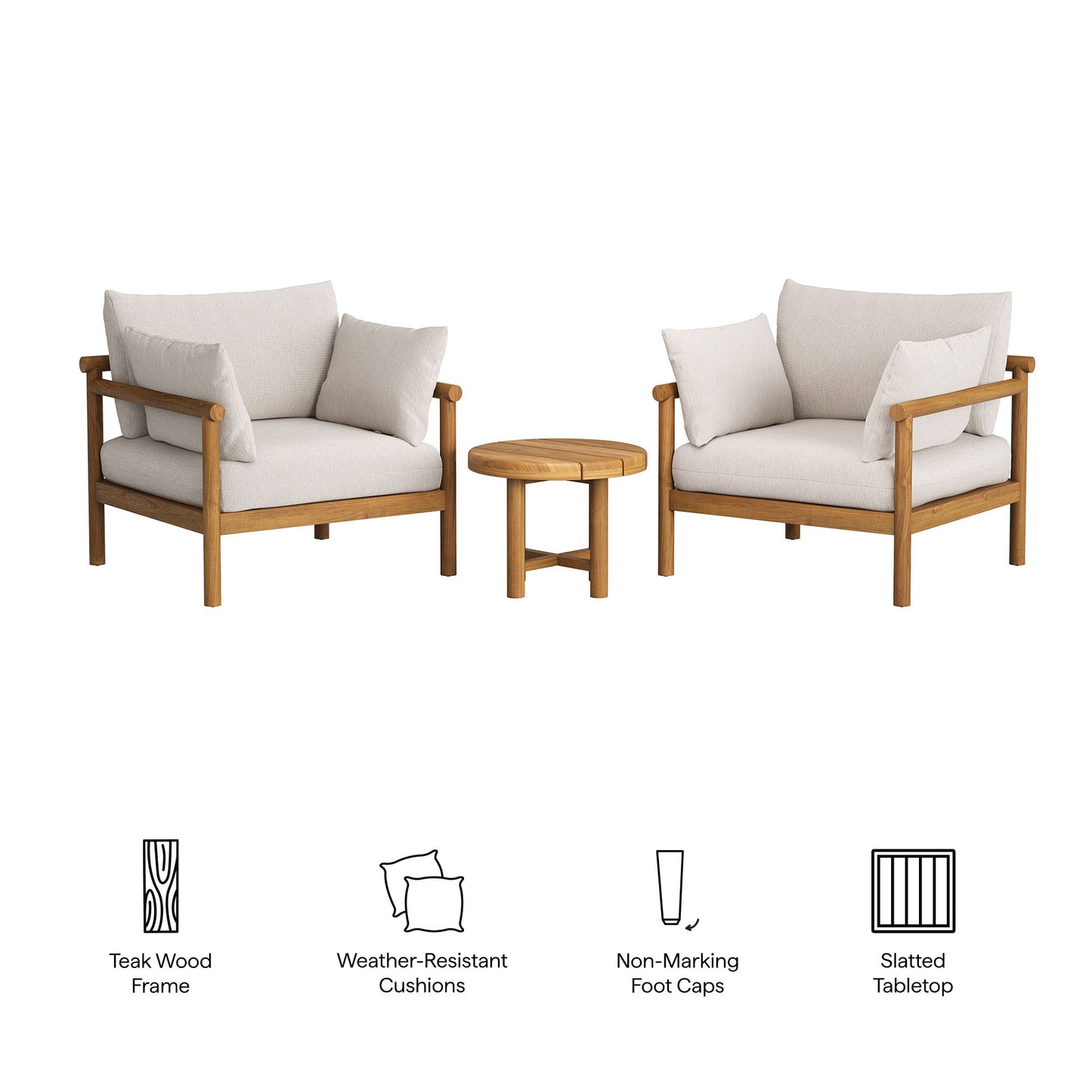 Lyric 3-Piece Outdoor Patio Teak Wood Furniture Set in Natural Sail