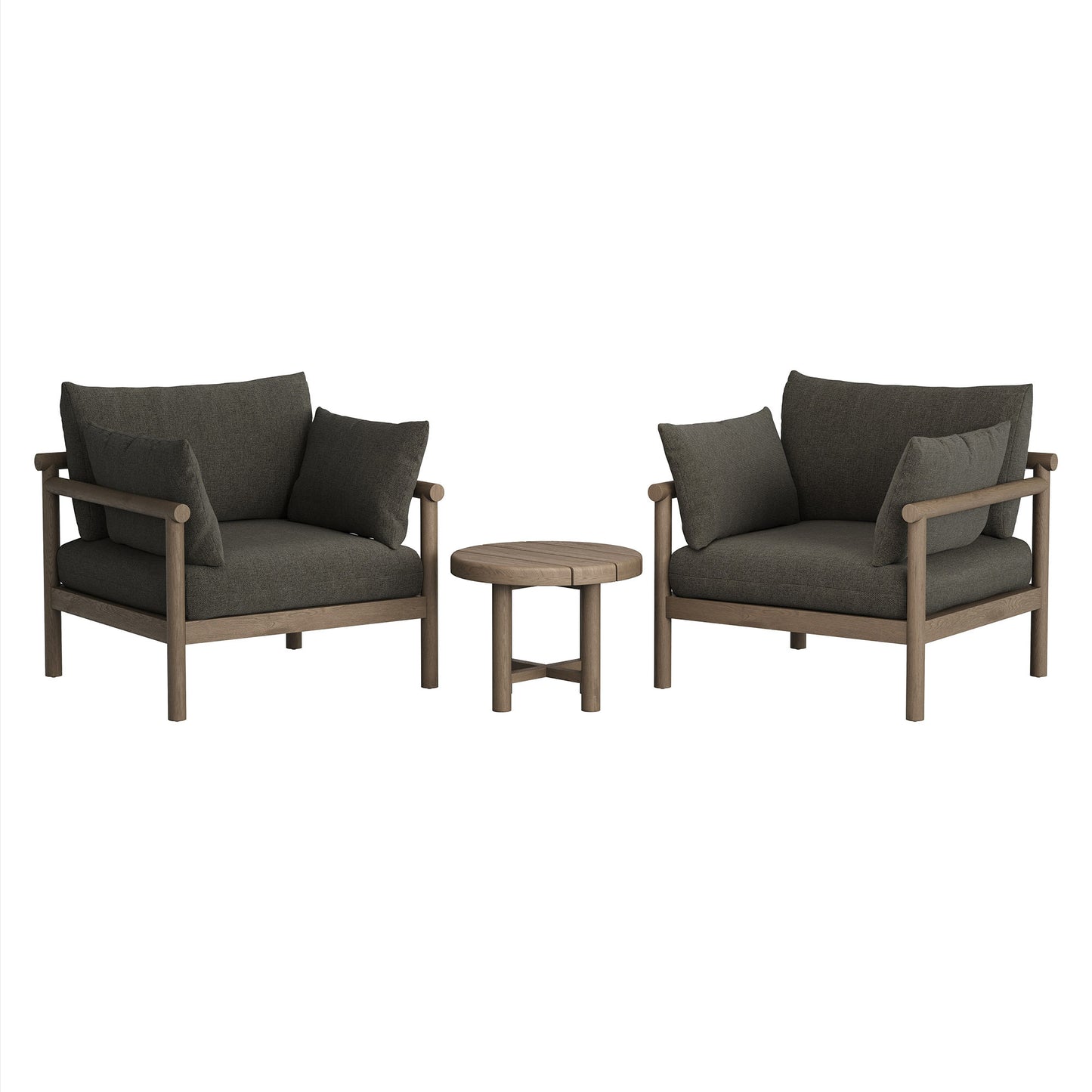 Lyric 3-Piece Outdoor Patio Teak Wood Furniture Set in Weathered Gray Flint