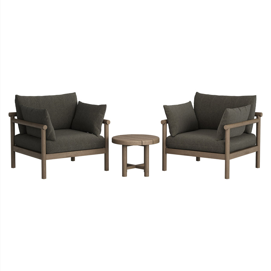Lyric 3-Piece Outdoor Patio Teak Wood Furniture Set in Weathered Gray Flint