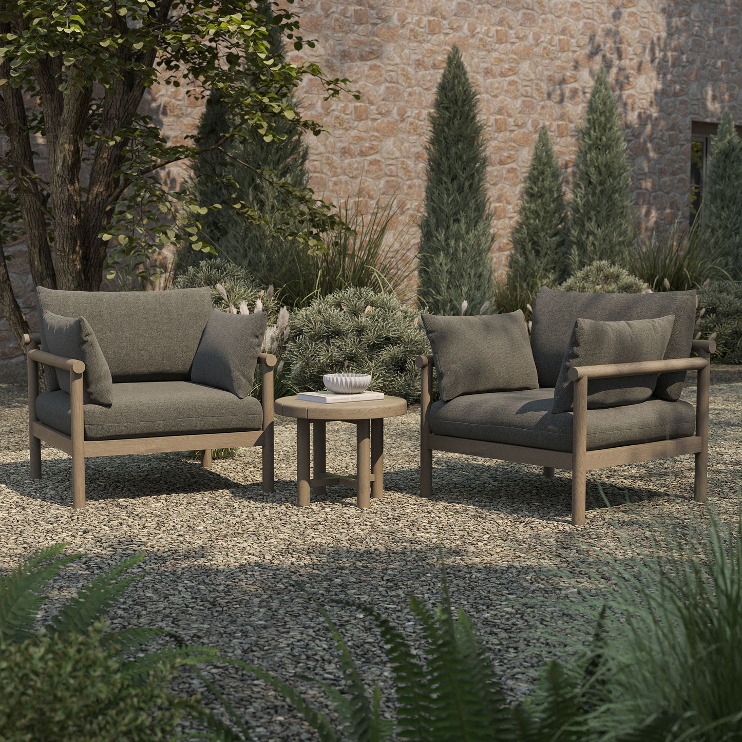 Lyric 3-Piece Outdoor Patio Teak Wood Furniture Set in Weathered Gray Flint