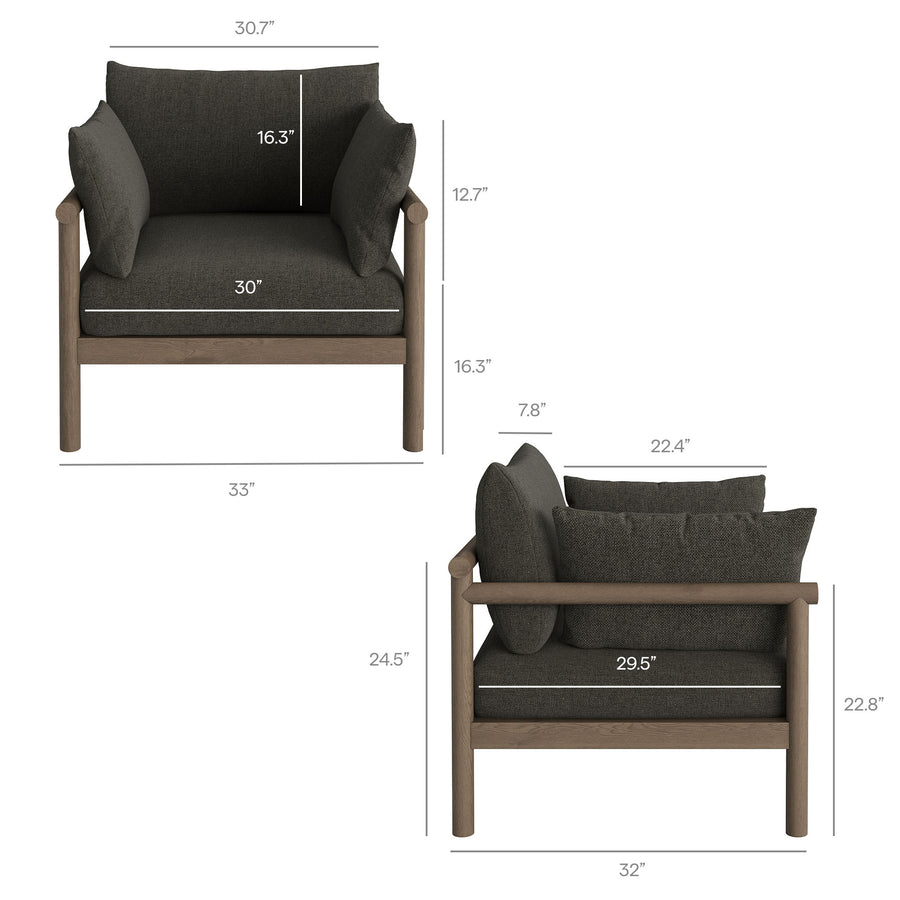 Lyric 3-Piece Outdoor Patio Teak Wood Furniture Set in Weathered Gray Flint