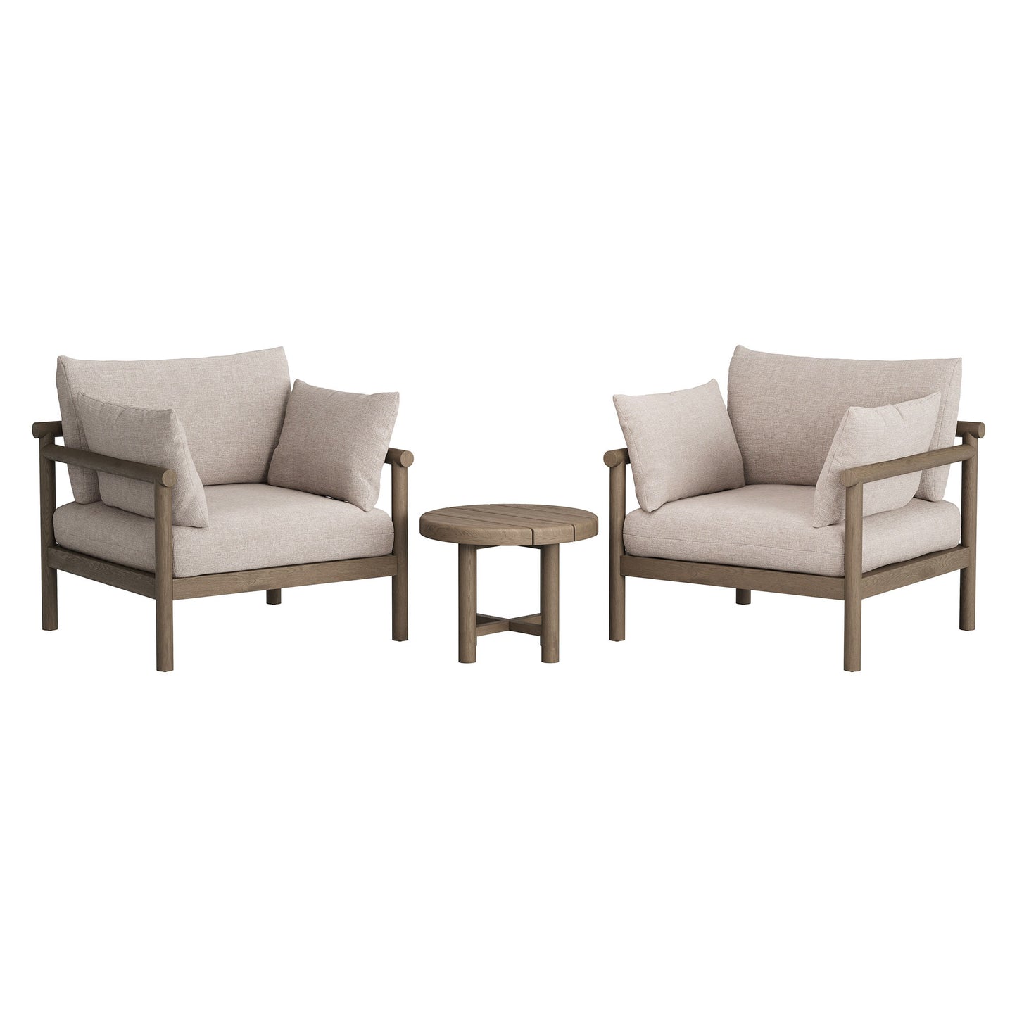 Lyric 3-Piece Outdoor Patio Teak Wood Furniture Set in Weathered Gray Pebble