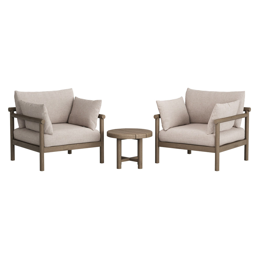 Lyric 3-Piece Outdoor Patio Teak Wood Furniture Set in Weathered Gray Pebble