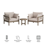 Lyric 3-Piece Outdoor Patio Teak Wood Furniture Set in Weathered Gray Pebble