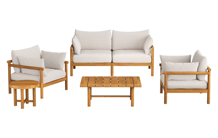 Lyric 5-Piece Outdoor Patio Teak Wood Furniture Set in Natural Sail
