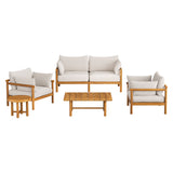 Lyric 5-Piece Outdoor Patio Teak Wood Furniture Set in Natural Sail