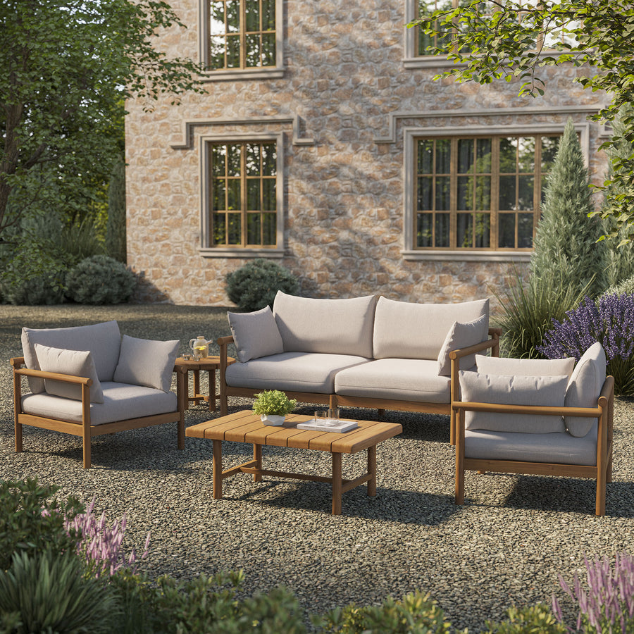 Lyric 5-Piece Outdoor Patio Teak Wood Furniture Set in Natural Sail