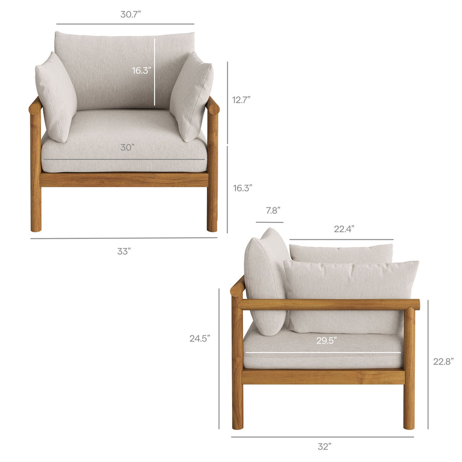 Lyric 5-Piece Outdoor Patio Teak Wood Furniture Set in Natural Sail