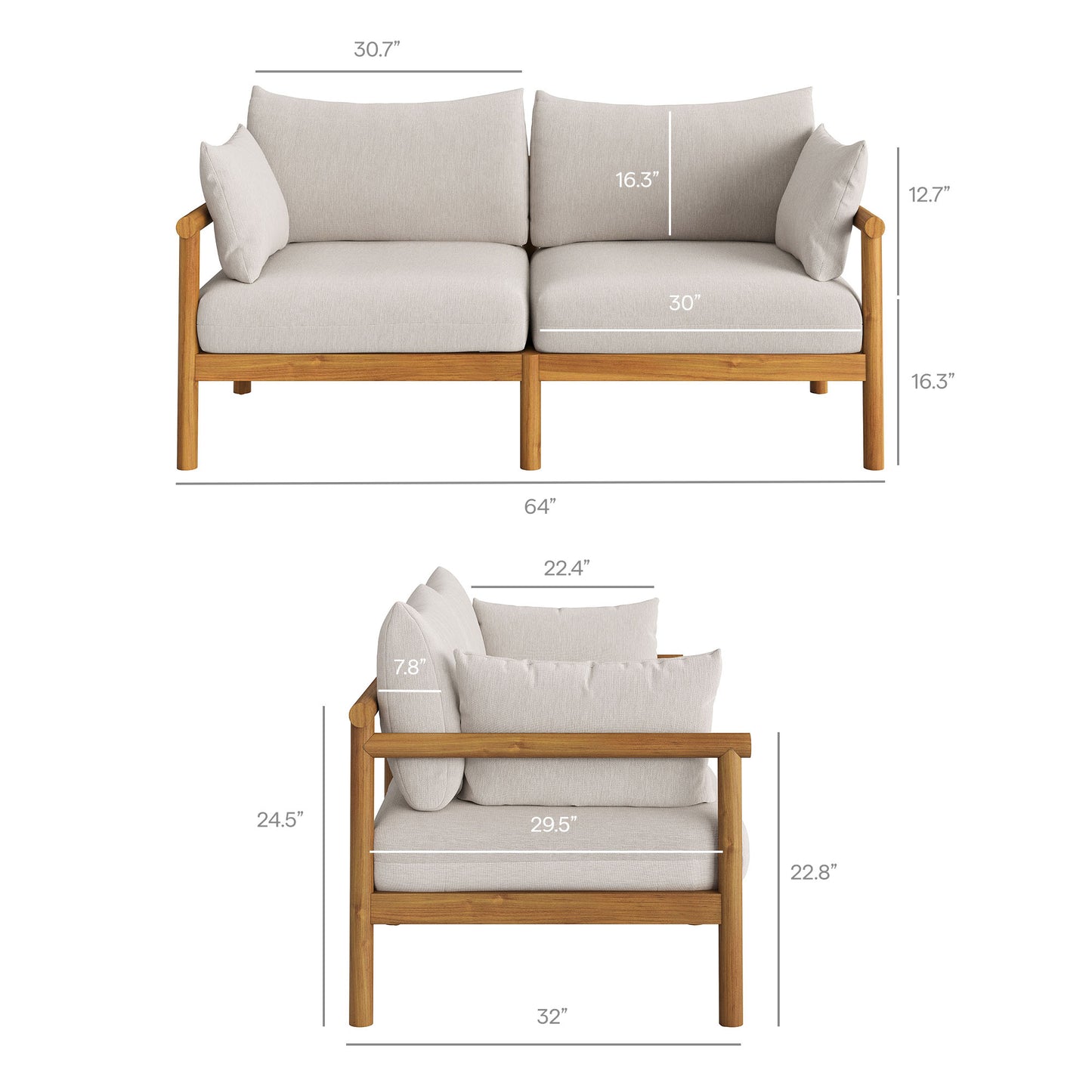 Lyric 5-Piece Outdoor Patio Teak Wood Furniture Set in Natural Sail