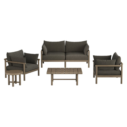 Eleni 5-Piece Outdoor Patio Teak Wood Furniture Set in Weathered Gray Flint