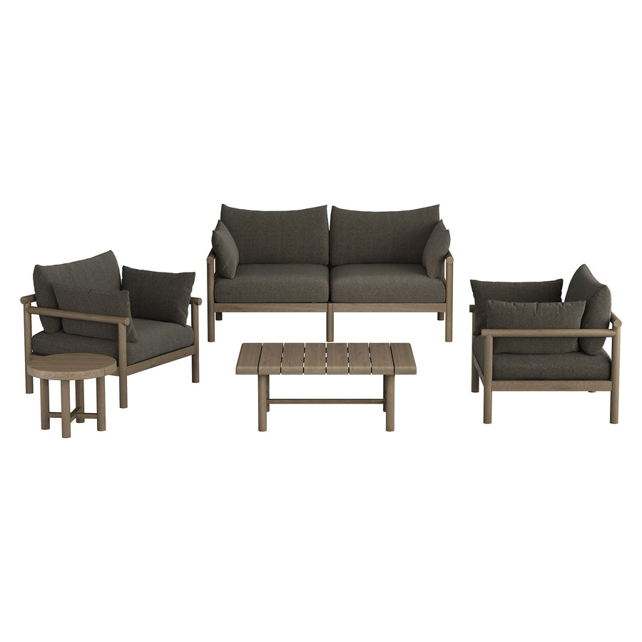 Lyric 5-Piece Outdoor Patio Teak Wood Furniture Set in Weathered Gray Flint