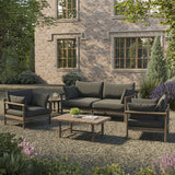 Lyric 5-Piece Outdoor Patio Teak Wood Furniture Set in Weathered Gray Flint