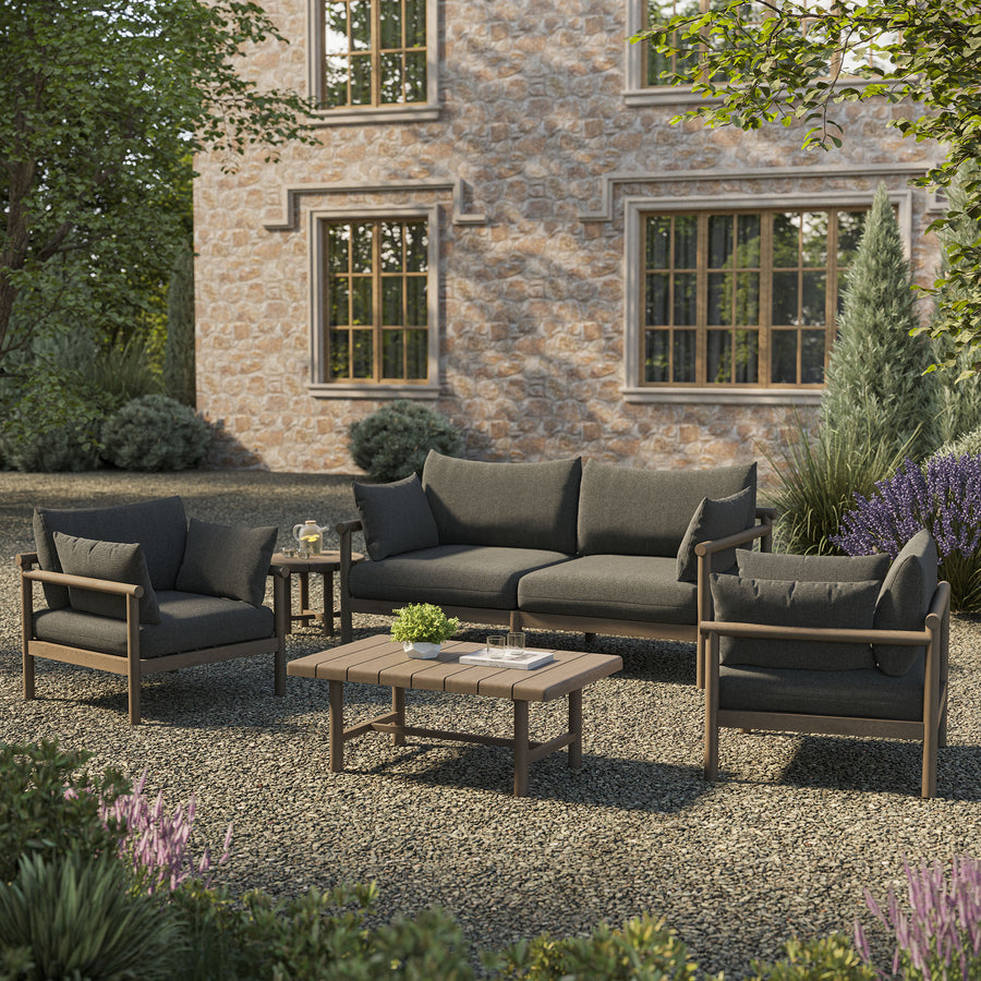 Lyric 5-Piece Outdoor Patio Teak Wood Furniture Set in Weathered Gray Flint