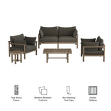Lyric 5-Piece Outdoor Patio Teak Wood Furniture Set in Weathered Gray Flint