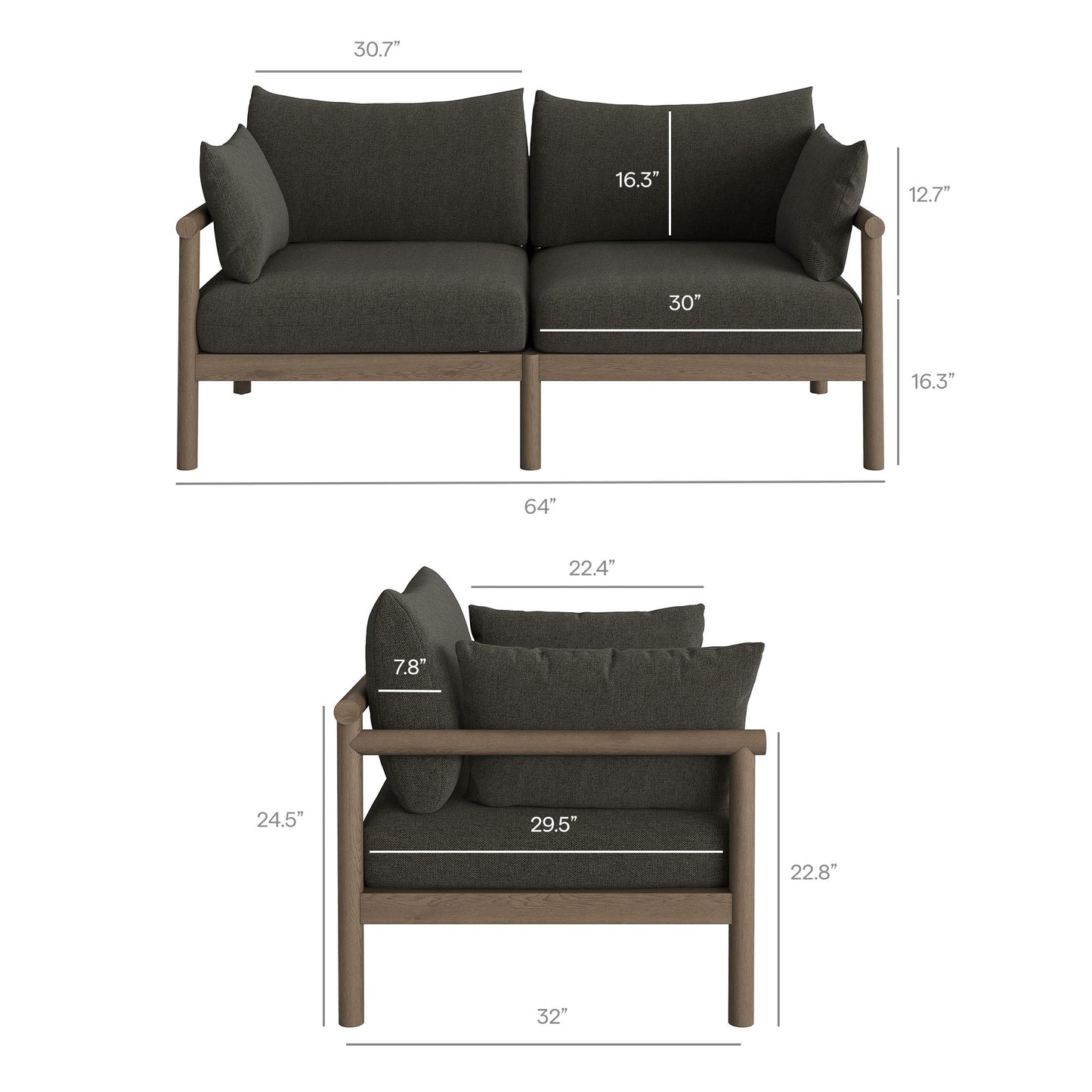 Lyric 5-Piece Outdoor Patio Teak Wood Furniture Set in Weathered Gray Flint