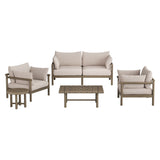 Lyric 5-Piece Outdoor Patio Teak Wood Furniture Set in Weathered Gray Pebble