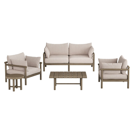 Eleni 5-Piece Outdoor Patio Teak Wood Furniture Set in Weathered Gray Pebble
