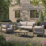Lyric 5-Piece Outdoor Patio Teak Wood Furniture Set in Weathered Gray Pebble