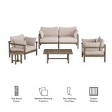Lyric 5-Piece Outdoor Patio Teak Wood Furniture Set in Weathered Gray Pebble